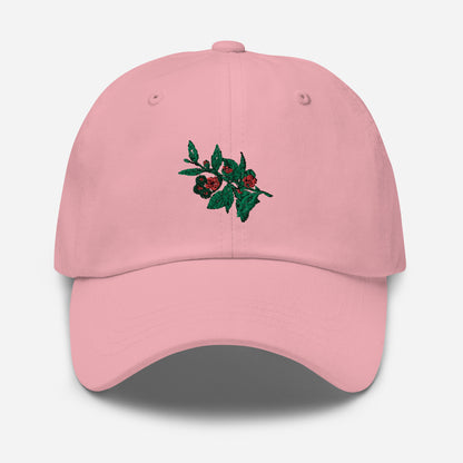 Hat With Embroidered Flower And Fruit Design