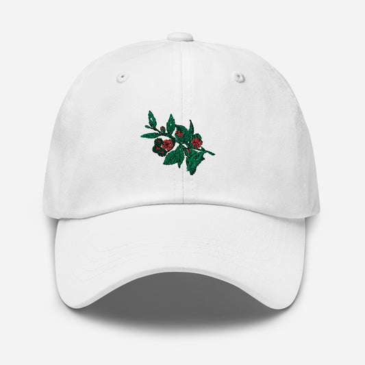 Hat With Embroidered Flower And Fruit Design